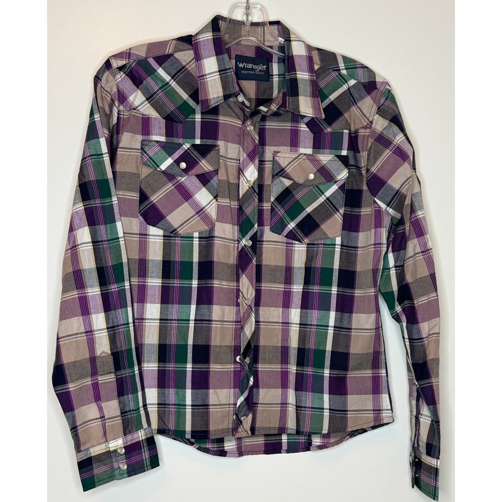 NWT Wrangler Purple Plaid Kids XL Pearl Snap Shirt 14-16
